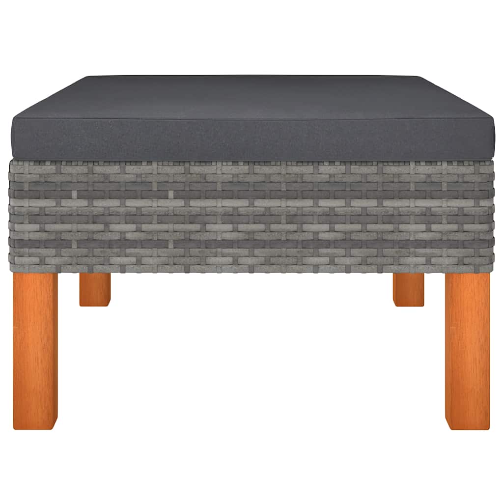 Fußbank Poly Rattan und Eukalyptus Massivholz