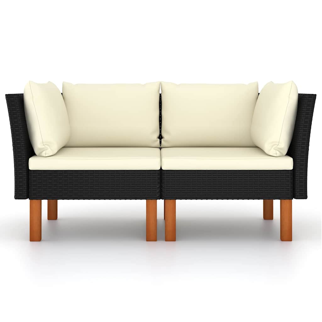 Ecksofas 2 Stk. Poly Rattan und Eukalyptus Massivholz