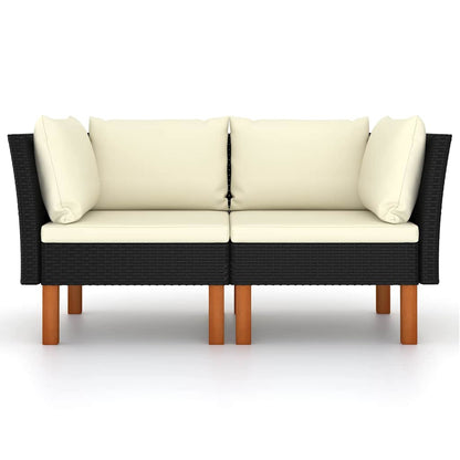 Ecksofas 2 Stk. Poly Rattan und Eukalyptus Massivholz