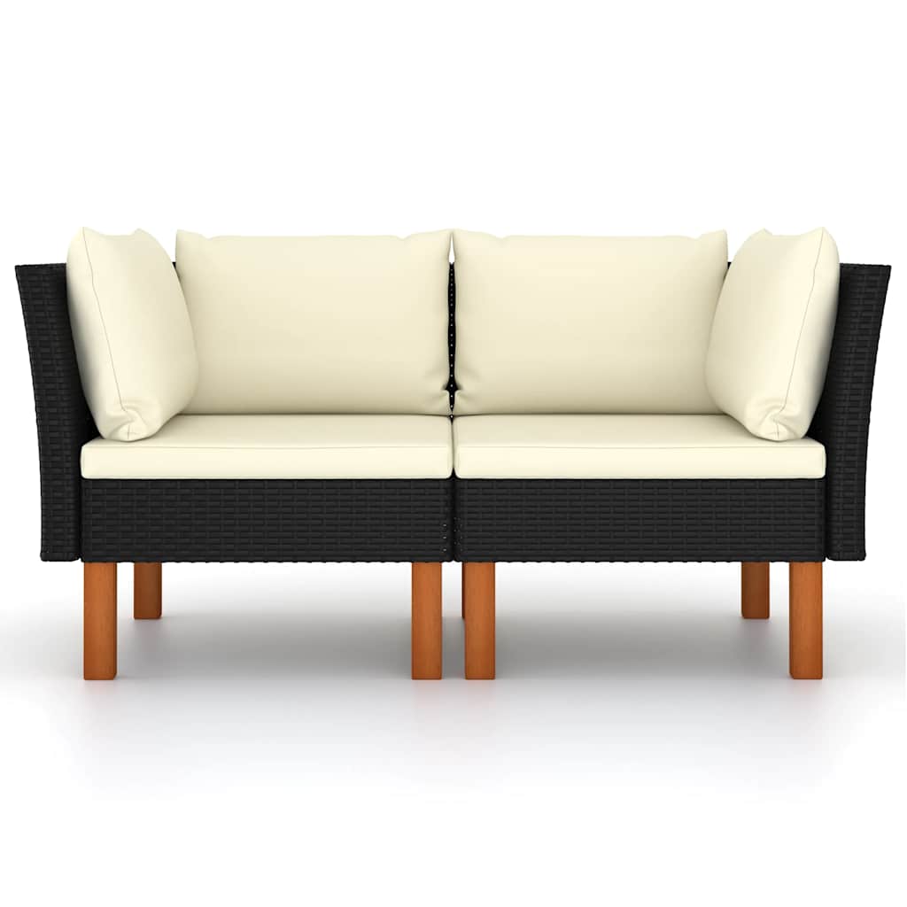 Ecksofas 2 Stk. Poly Rattan und Eukalyptus Massivholz