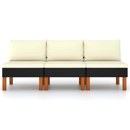 Mittelsofas 3 Stk. Poly Rattan und Eukalyptus Massivholz