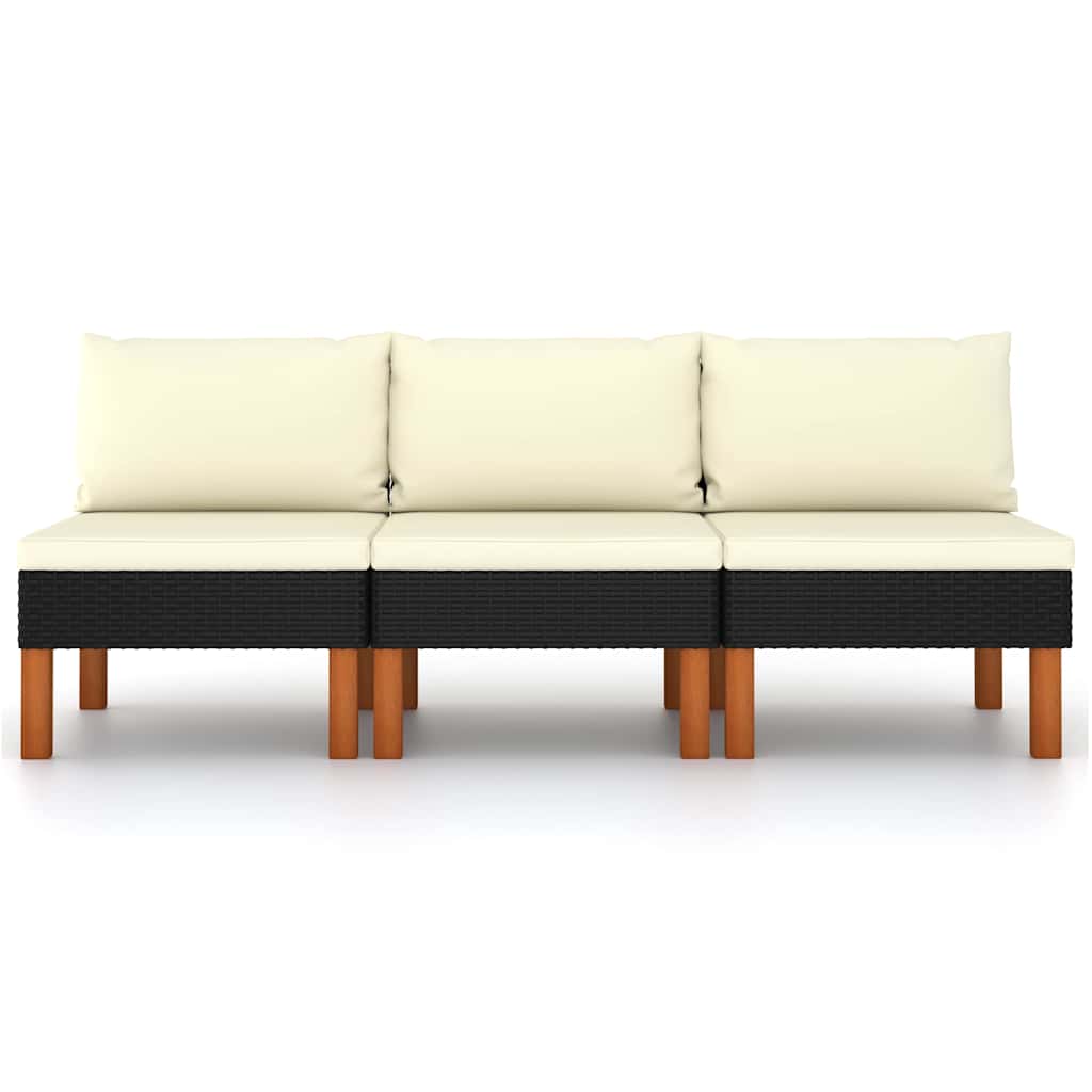 Mittelsofas 3 Stk. Poly Rattan und Eukalyptus Massivholz
