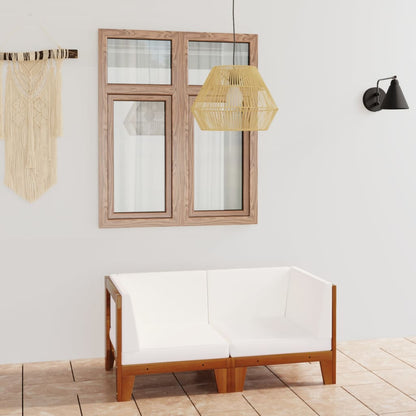 2-Sitzer-Sofa mit Cremeweißen Kissen Akazie Massivholz