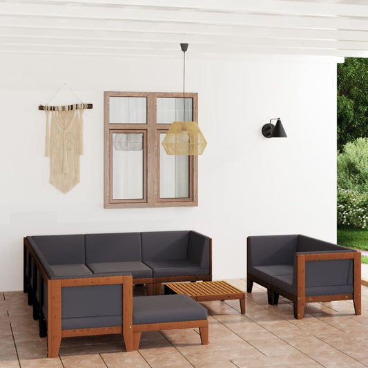 Salon de jardin 10 pièces avec coussins en bois d'acacia massif