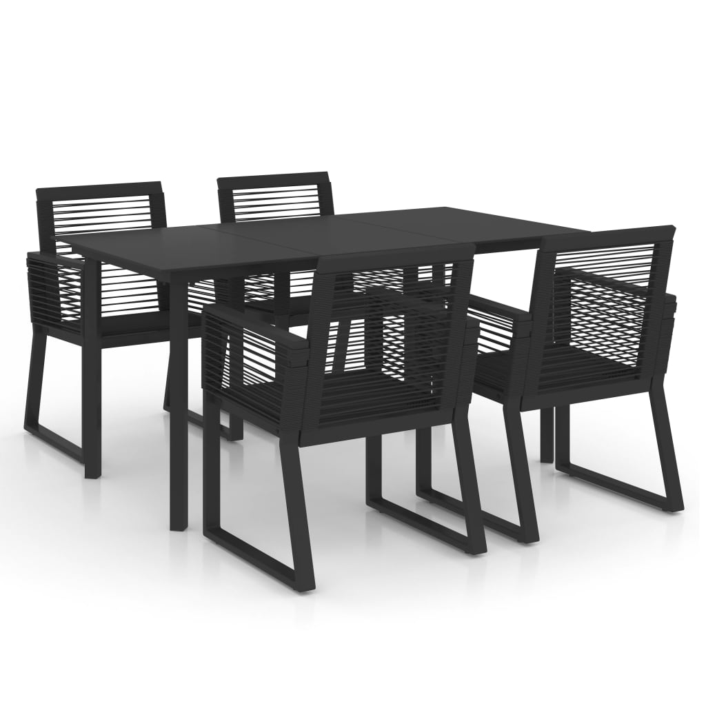 5-tlg. Garten-Essgruppe PVC Rattan Schwarz
