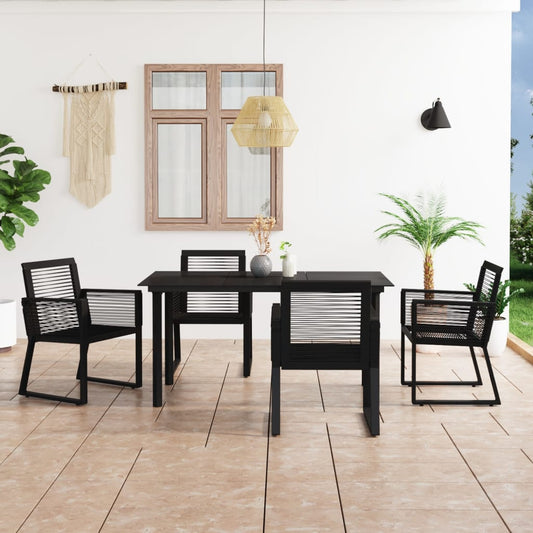 5-tlg. Garten-Essgruppe PVC Rattan Schwarz