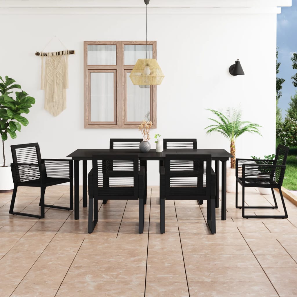 7-tlg. Garten-Essgruppe PVC Rattan Schwarz