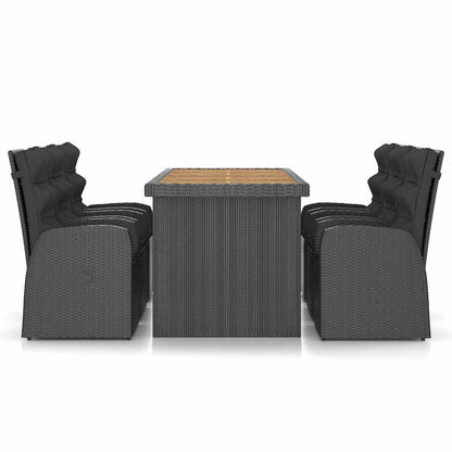 7-tlg. Garten-Essgruppe mit Auflagen Poly Rattan Schwarz