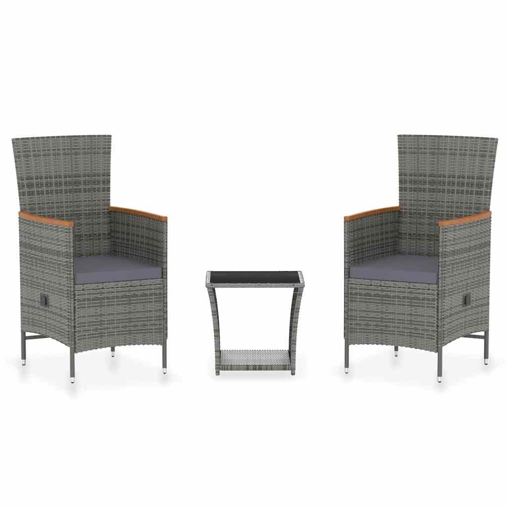 3-tlg. Garten-Lounge-Set mit Kissen Poly Rattan Grau