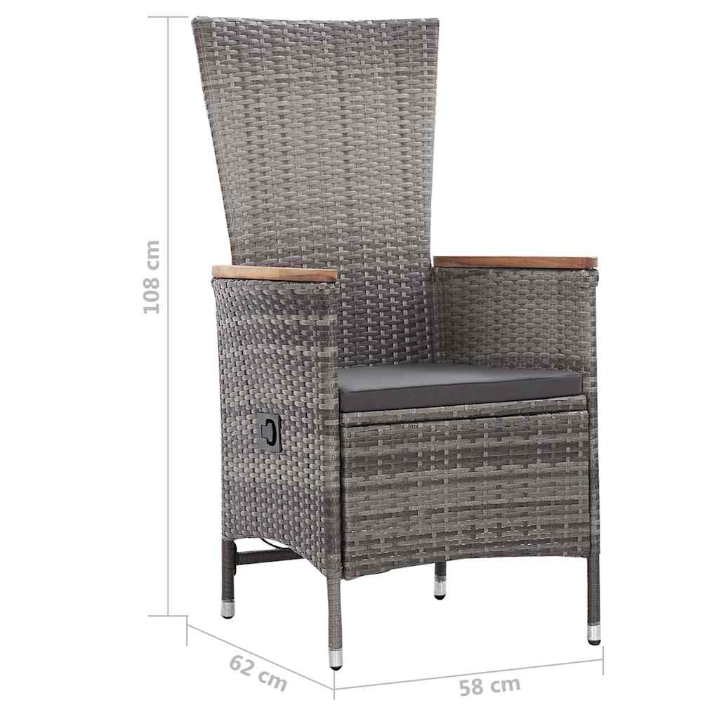 3-tlg. Garten-Lounge-Set mit Kissen Poly Rattan Grau