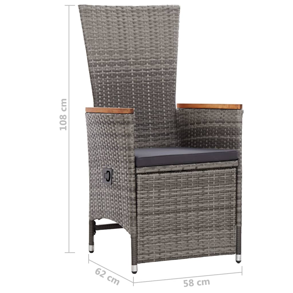 3-tlg. Garten-Lounge-Set mit Kissen Poly Rattan Grau