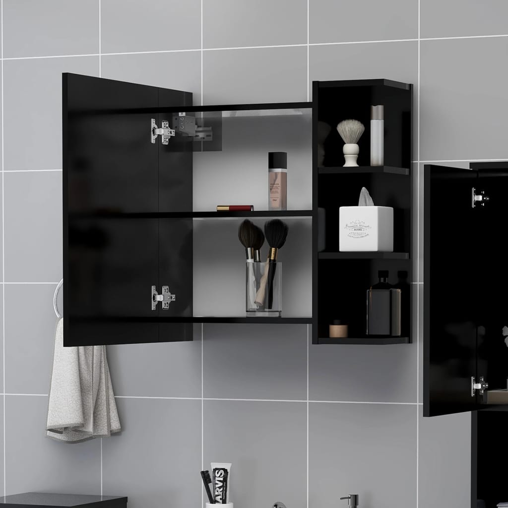 Armoire de toilette avec miroir noir 62,5x20,5x64 cm en bois