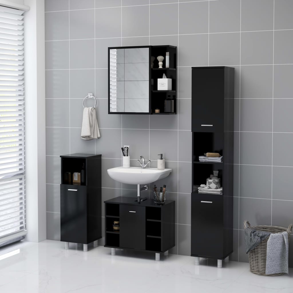 Armoire de toilette avec miroir noir 62,5x20,5x64 cm en bois