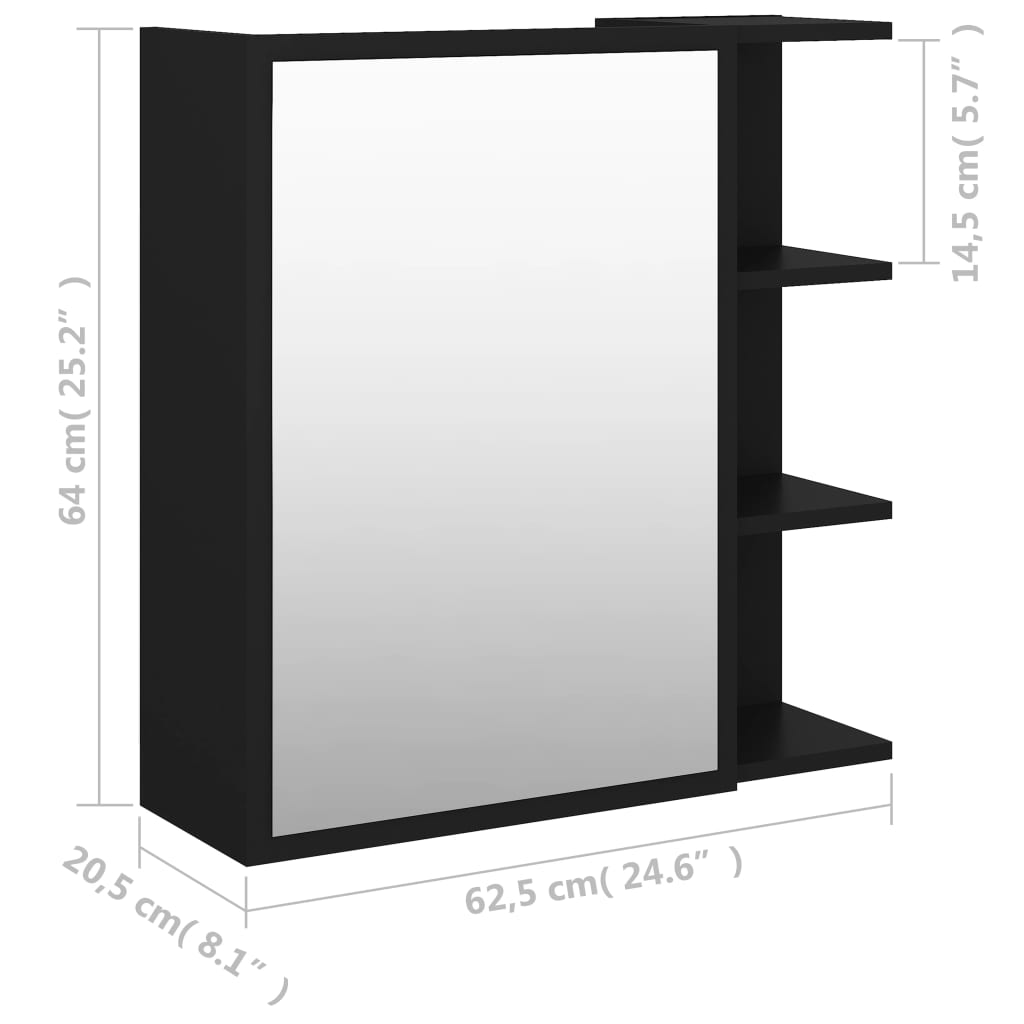 Armoire de toilette avec miroir noir 62,5x20,5x64 cm en bois