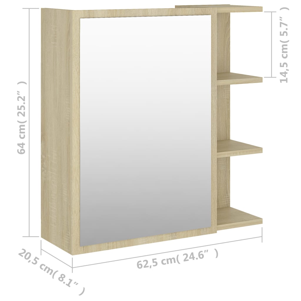 Armoire de toilette avec miroir chêne Sonoma 62,5x20,5x64 cm matériau bois