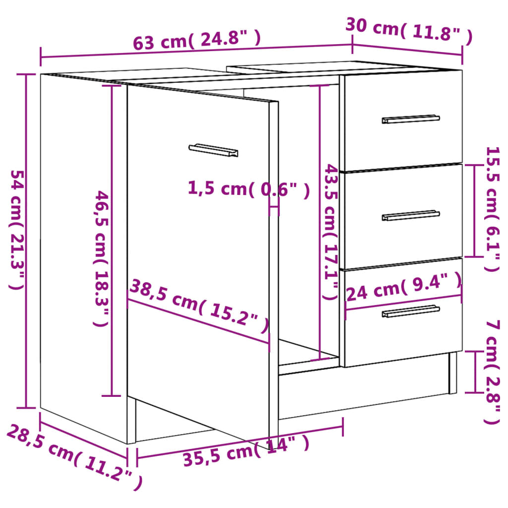 Meuble lavabo blanc 63x30x54 cm en bois