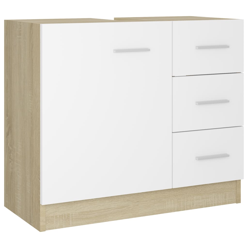Waschbeckenunterschrank Weiß & Sonoma-Eiche-Optik 60x38,5x48 cm