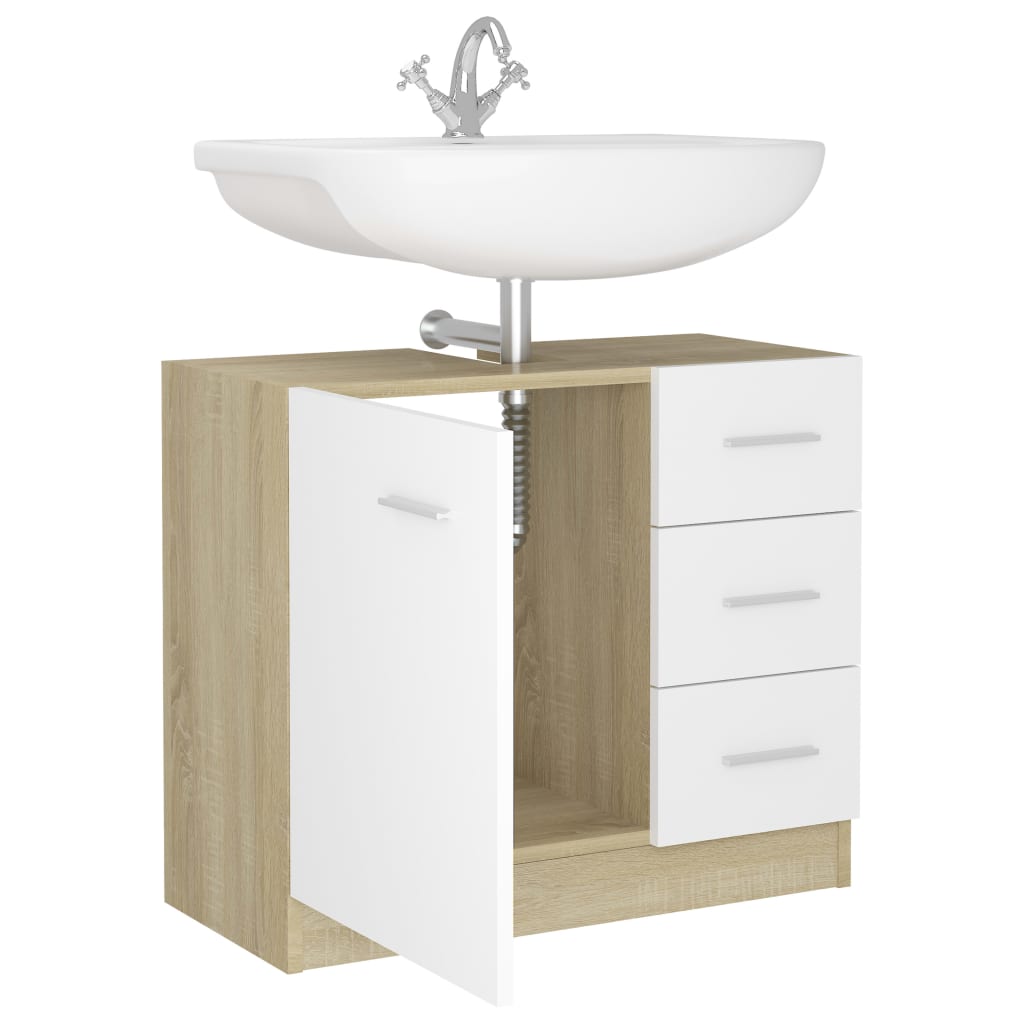 Waschbeckenunterschrank Weiß & Sonoma-Eiche-Optik 60x38,5x48 cm
