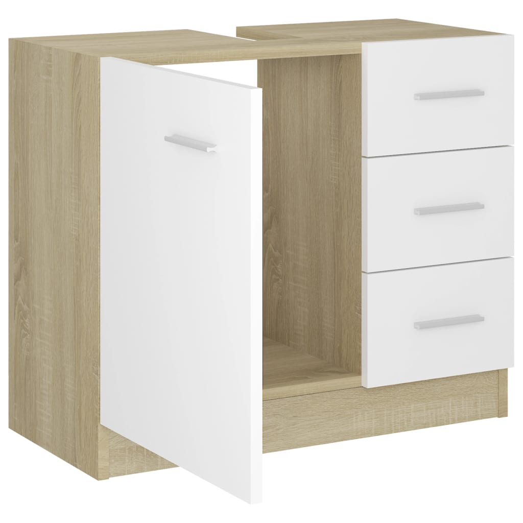 Waschbeckenunterschrank Weiß & Sonoma-Eiche-Optik 60x38,5x48 cm