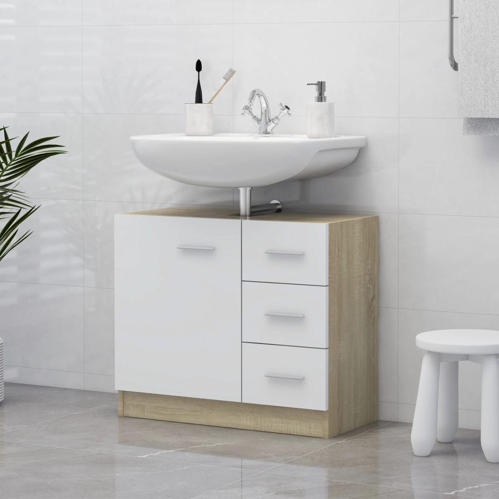 Waschbeckenunterschrank Weiß & Sonoma-Eiche-Optik 60x38,5x48 cm