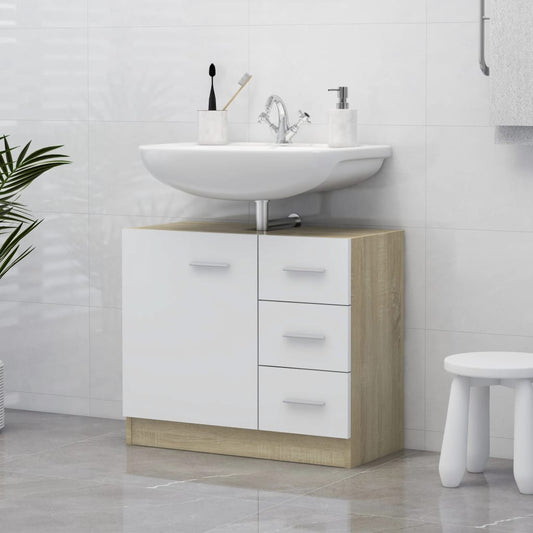 Waschbeckenunterschrank Weiß & Sonoma-Eiche-Optik 60x38,5x48 cm