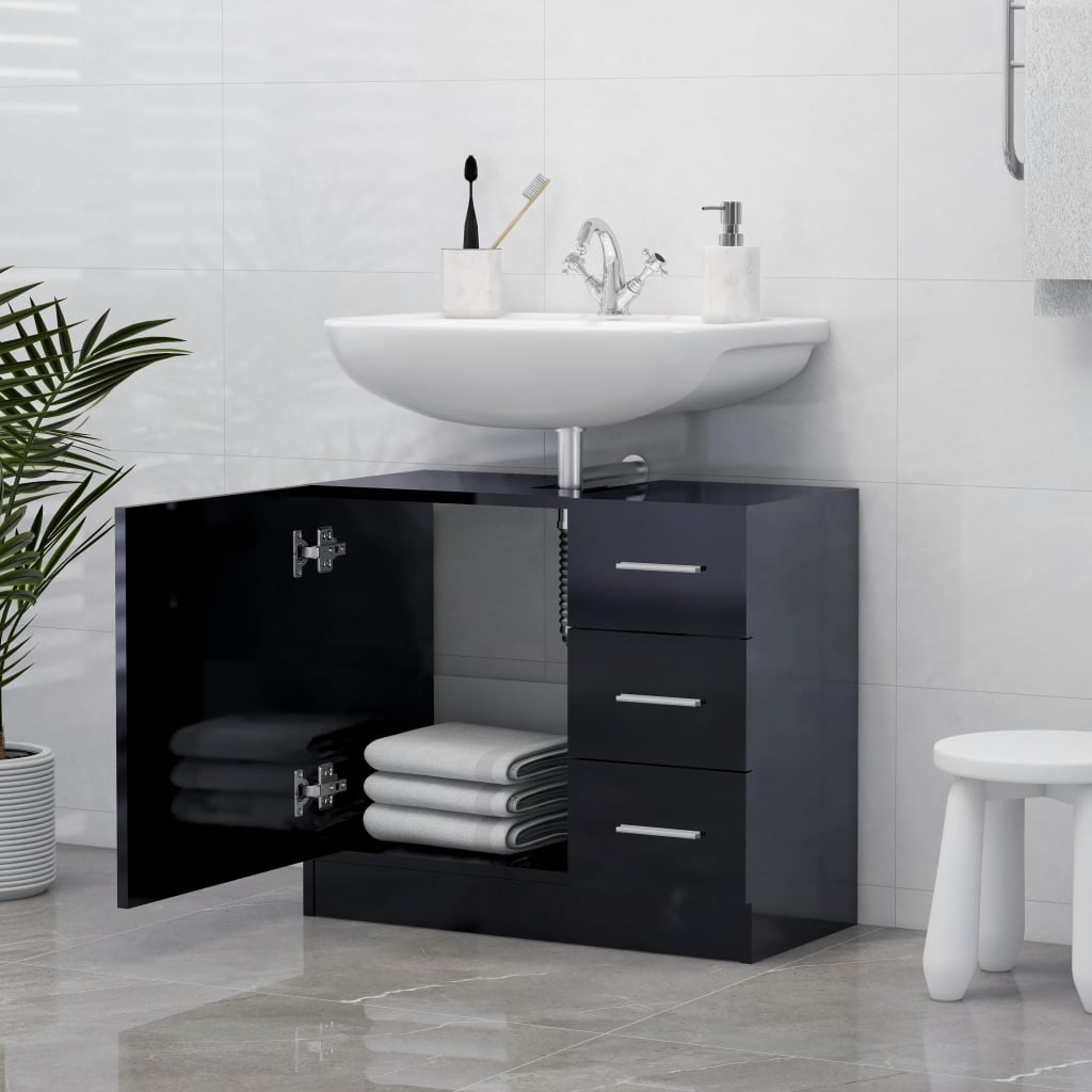 Waschbeckenunterschrank Hochglanz-Schwarz 63x30x54 cm