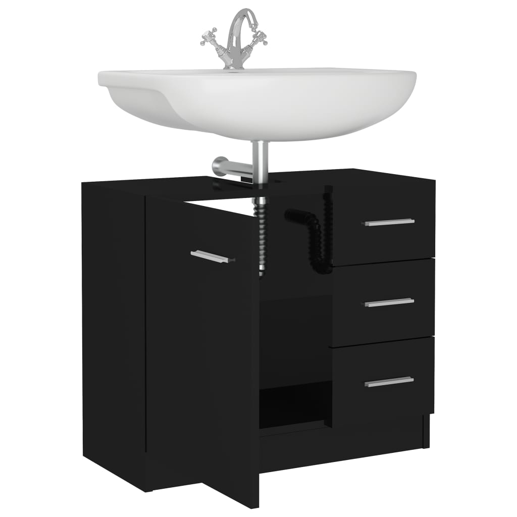 Waschbeckenunterschrank Hochglanz-Schwarz 63x30x54 cm