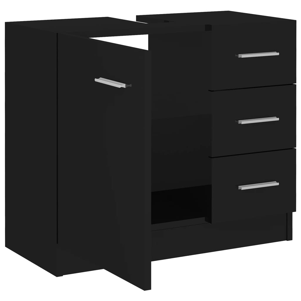 Waschbeckenunterschrank Hochglanz-Schwarz 63x30x54 cm