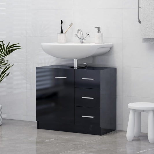 Waschbeckenunterschrank Hochglanz-Schwarz 63x30x54 cm