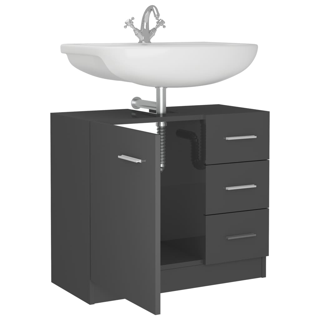 Waschbeckenunterschrank Hochglanz-Grau 63x30x54cm Holzwerkstoff