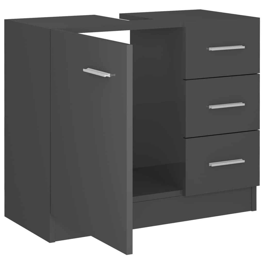 Waschbeckenunterschrank Hochglanz-Grau 63x30x54cm Holzwerkstoff
