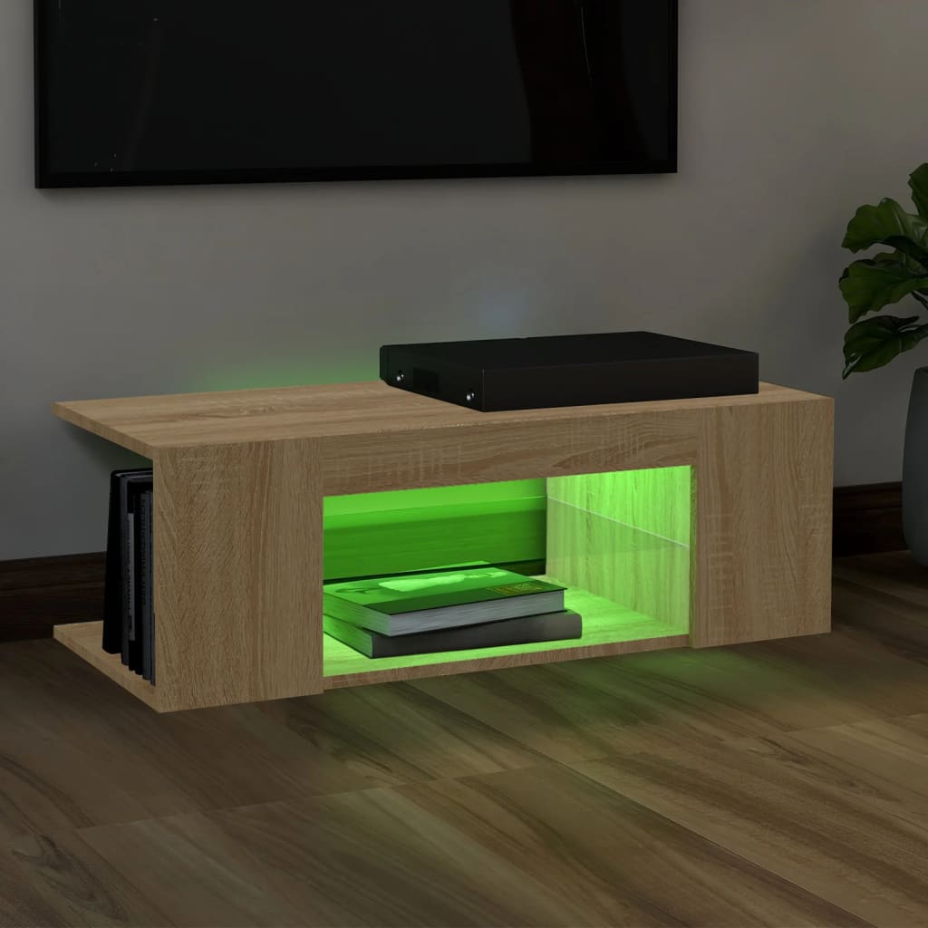Meuble TV avec lumières LED Chêne Sonoma 90x39x30cm