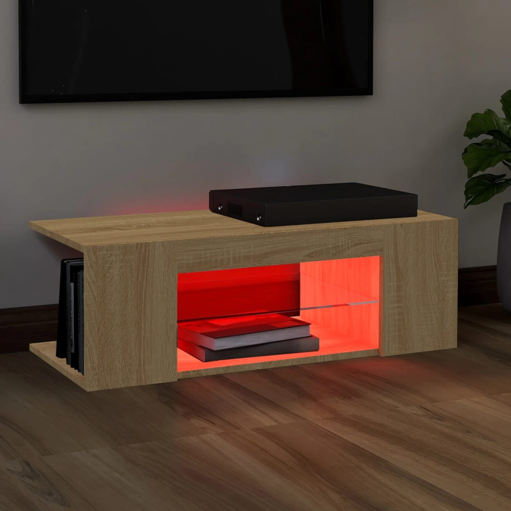 Meuble TV avec lumières LED Chêne Sonoma 90x39x30cm