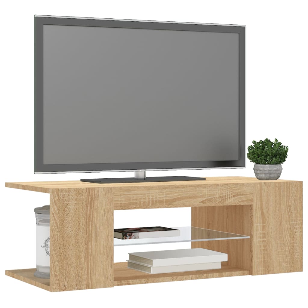 Meuble TV avec lumières LED Chêne Sonoma 90x39x30cm