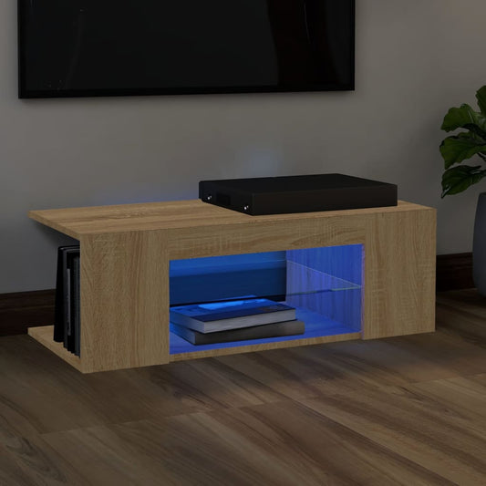 Meuble TV avec lumières LED Chêne Sonoma 90x39x30cm