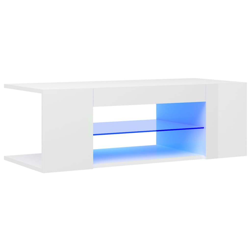 TV cabinet with LED lights high-gloss white 90x39x30 cm
