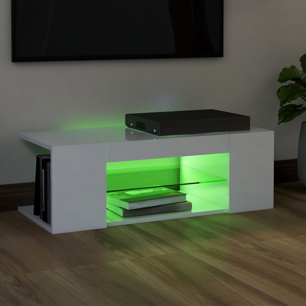 TV cabinet with LED lights high-gloss white 90x39x30 cm