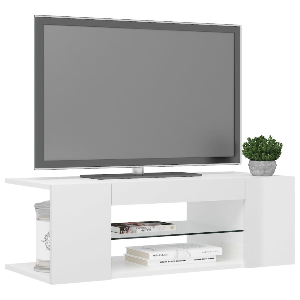 TV cabinet with LED lights high-gloss white 90x39x30 cm