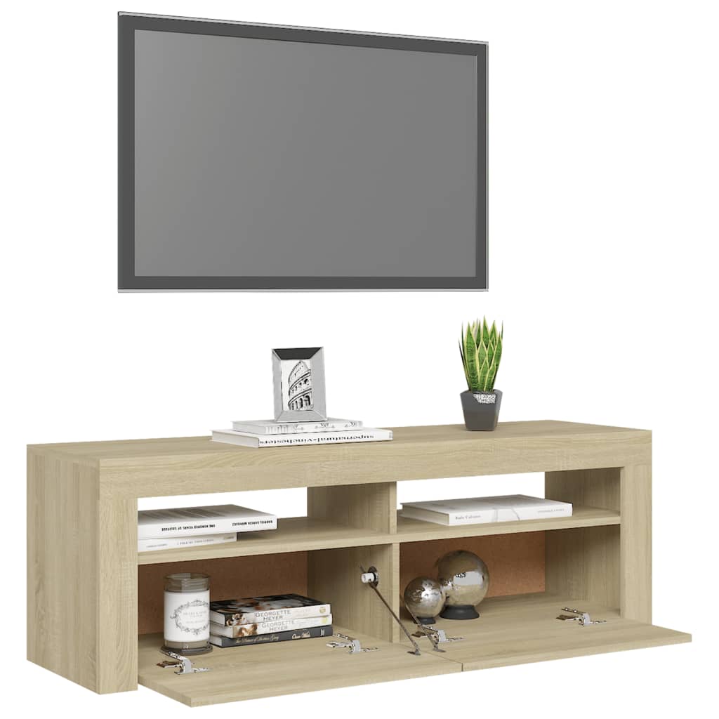 Meuble TV avec lumières LED Chêne Sonoma 120x35x40 cm