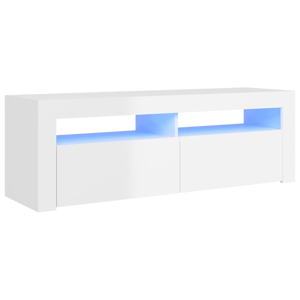 TV cabinet with LED lights high-gloss white 120x35x40 cm