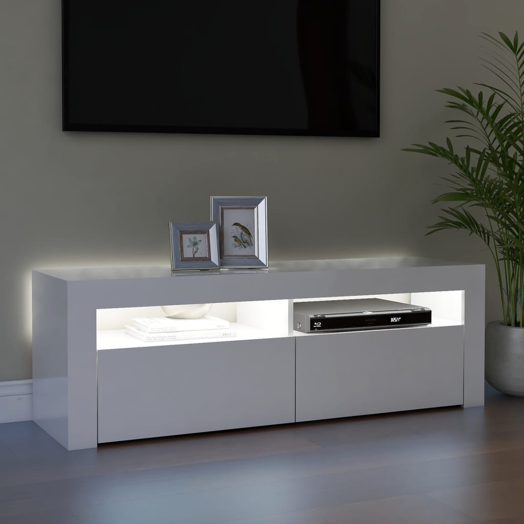 TV cabinet with LED lights high-gloss white 120x35x40 cm