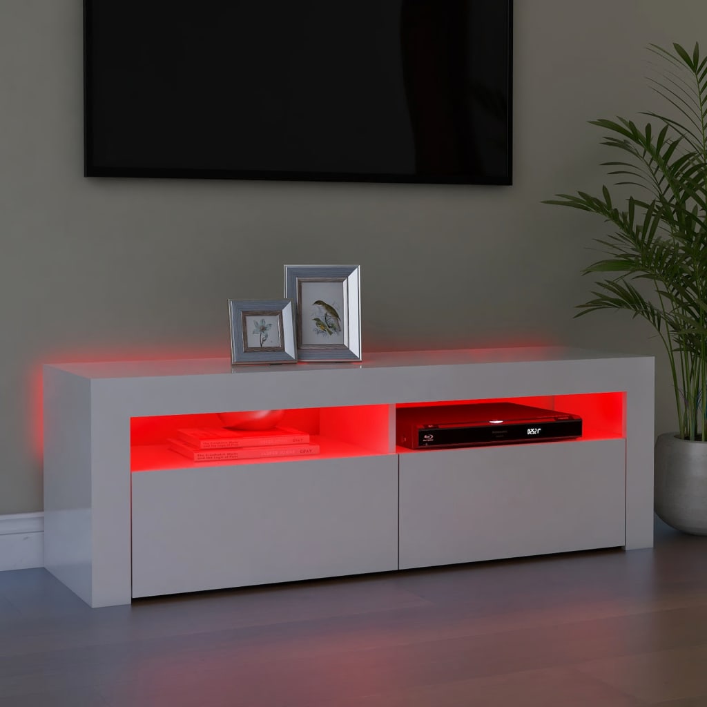 TV cabinet with LED lights high-gloss white 120x35x40 cm
