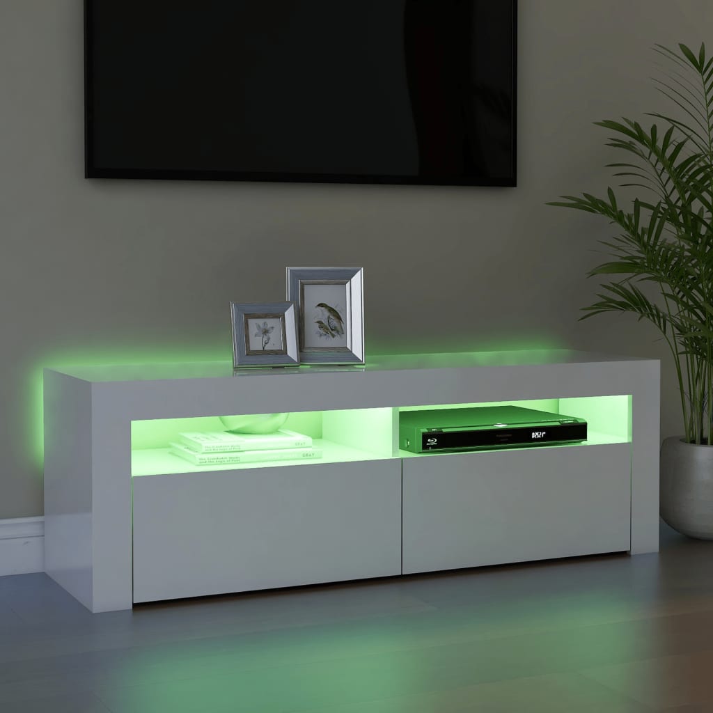TV cabinet with LED lights high-gloss white 120x35x40 cm