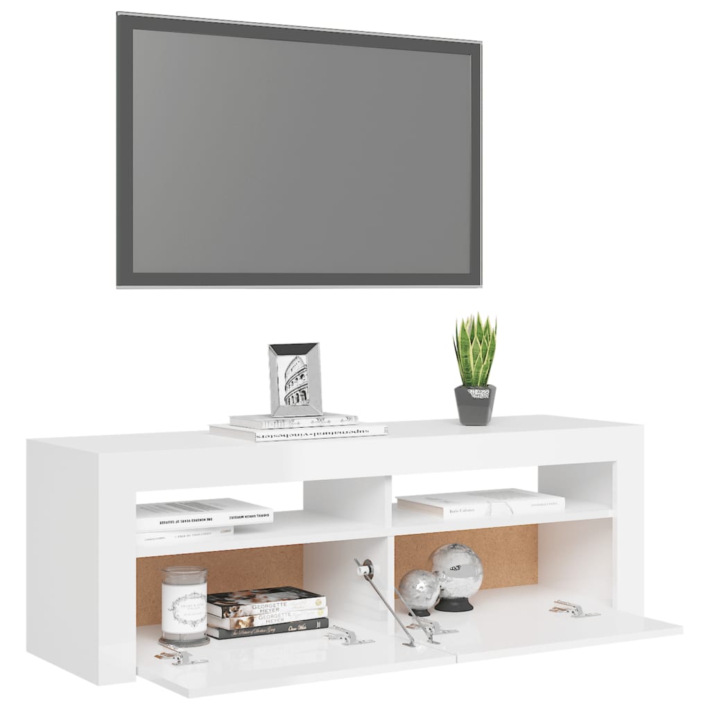 TV cabinet with LED lights high-gloss white 120x35x40 cm