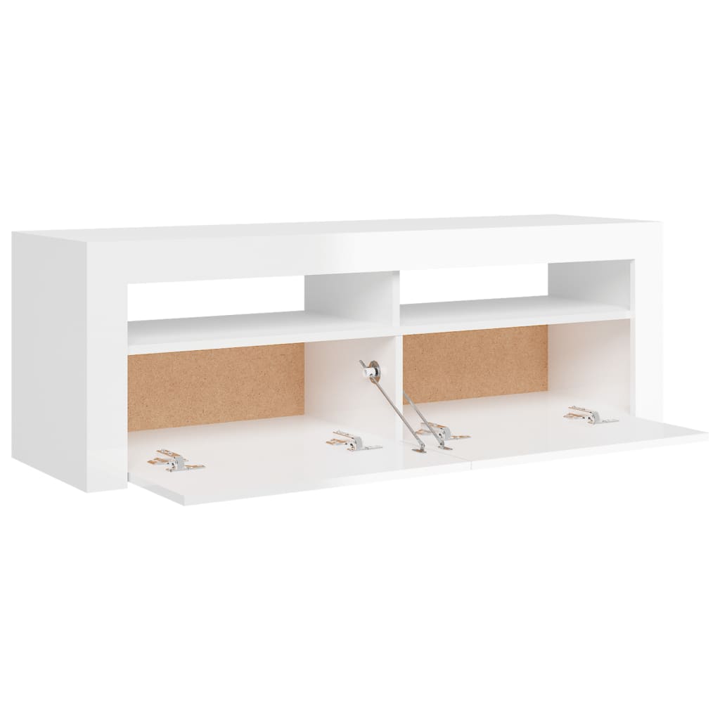 TV cabinet with LED lights high-gloss white 120x35x40 cm
