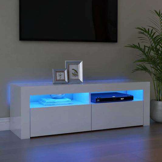 TV cabinet with LED lights high-gloss white 120x35x40 cm