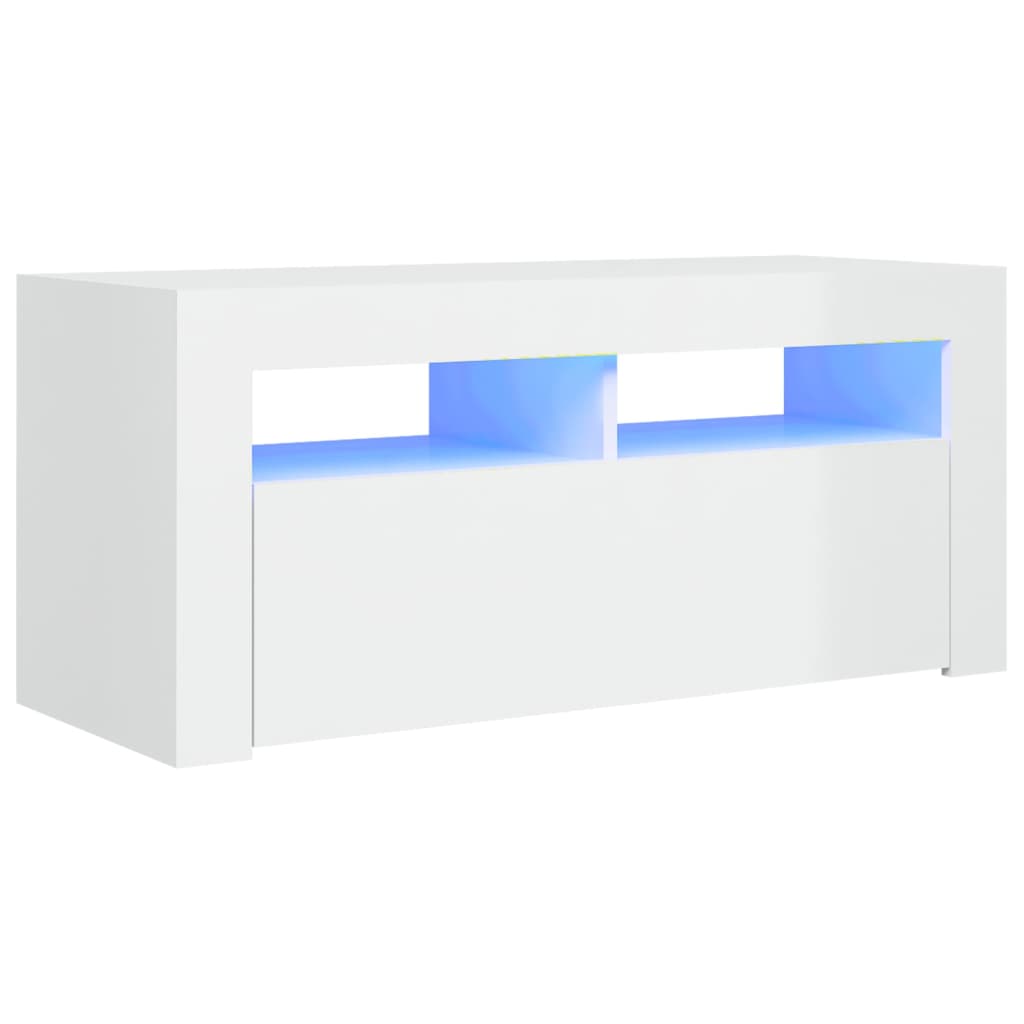 TV cabinet with LED lights high-gloss white 90x35x40 cm