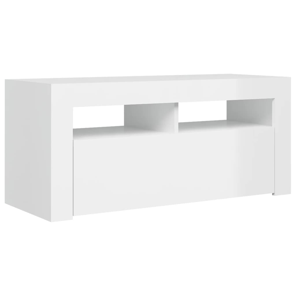 TV cabinet with LED lights high-gloss white 90x35x40 cm