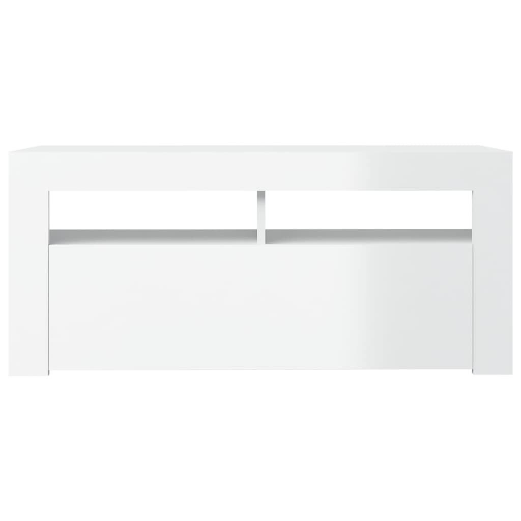TV cabinet with LED lights high-gloss white 90x35x40 cm