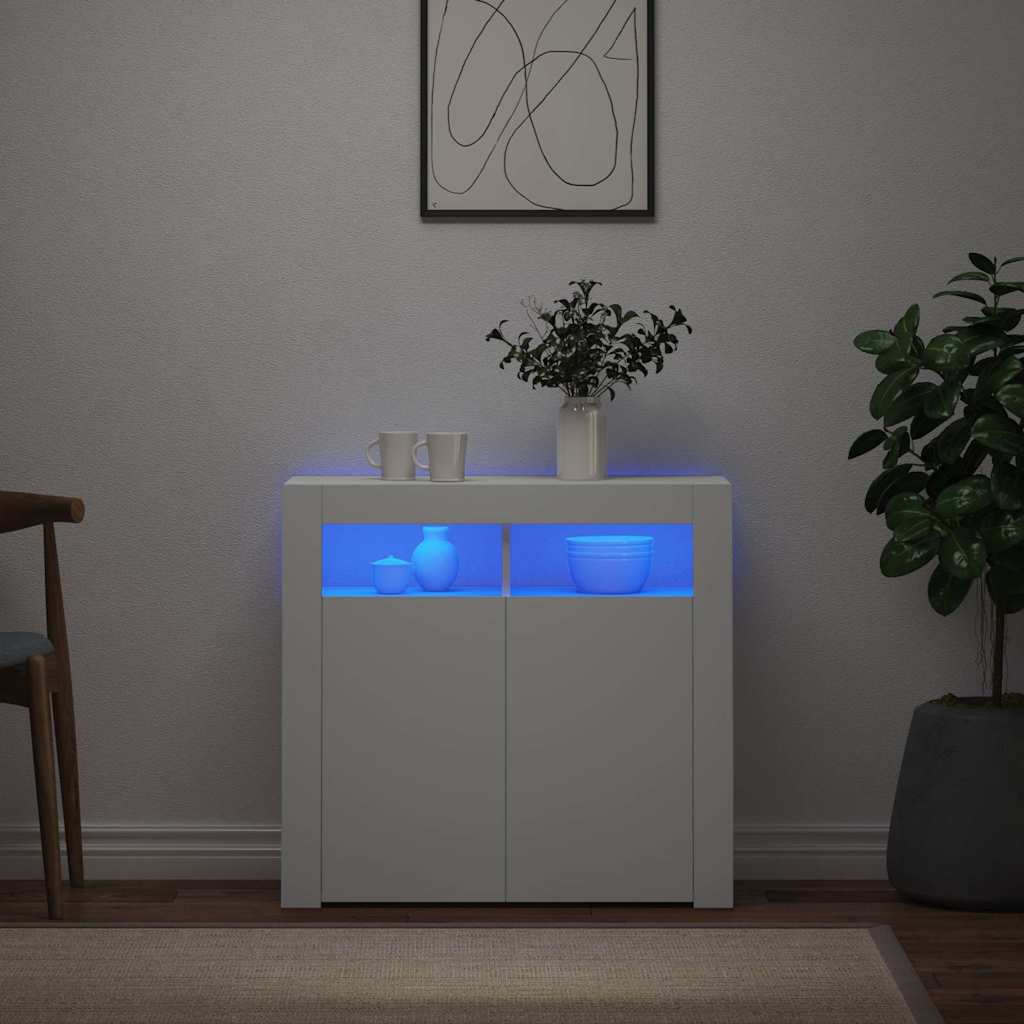 Sideboard mit LED-Leuchten Weiß 80x35x75 cm
